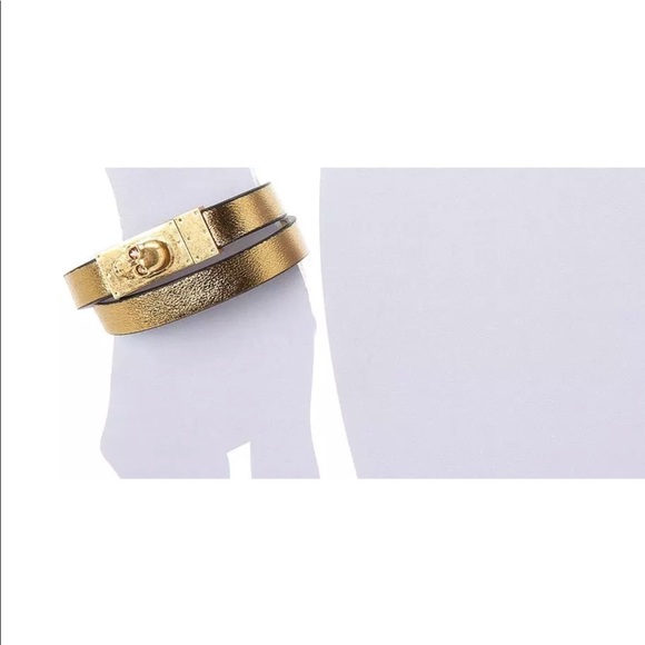 Alexander McQueen Leather Gold Time Wrap Bracelet - Picture 2 of 4